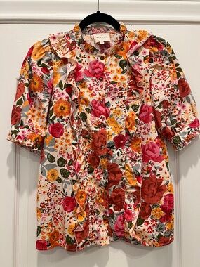 Sezane Floral Ruffle Button-Up Blouse - Multi